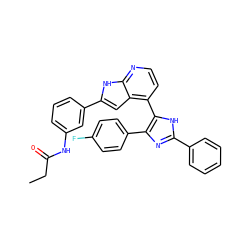 CCC(=O)Nc1cccc(-c2cc3c(-c4[nH]c(-c5ccccc5)nc4-c4ccc(F)cc4)ccnc3[nH]2)c1 ZINC001772614275
