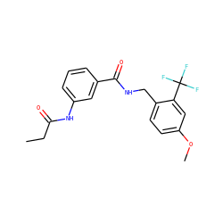 CCC(=O)Nc1cccc(C(=O)NCc2ccc(OC)cc2C(F)(F)F)c1 ZINC000522551869