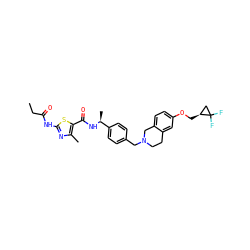 CCC(=O)Nc1nc(C)c(C(=O)N[C@@H](C)c2ccc(CN3CCc4cc(OC[C@H]5CC5(F)F)ccc4C3)cc2)s1 ZINC001772641512
