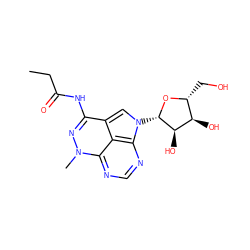 CCC(=O)Nc1nn(C)c2ncnc3c2c1cn3[C@@H]1O[C@H](CO)[C@@H](O)[C@H]1O ZINC000013558323