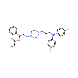 CCC(=O)O[C@@H](CCN1CCN(CCCN(c2ccc(F)cc2)c2ccc(F)cc2)CC1)c1ccccc1 ZINC000040976244