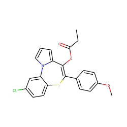 CCC(=O)OC1=C(c2ccc(OC)cc2)Sc2ccc(Cl)cc2-n2cccc21 ZINC000013739861