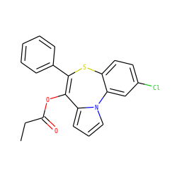CCC(=O)OC1=C(c2ccccc2)Sc2ccc(Cl)cc2-n2cccc21 ZINC000005499121