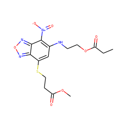 CCC(=O)OCCNc1cc(SCCC(=O)OC)c2nonc2c1[N+](=O)[O-] ZINC000008683038