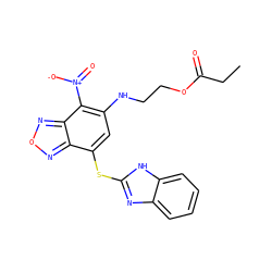 CCC(=O)OCCNc1cc(Sc2nc3ccccc3[nH]2)c2nonc2c1[N+](=O)[O-] ZINC000008683036