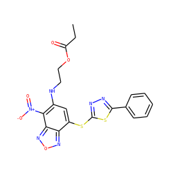 CCC(=O)OCCNc1cc(Sc2nnc(-c3ccccc3)s2)c2nonc2c1[N+](=O)[O-] ZINC000020684971