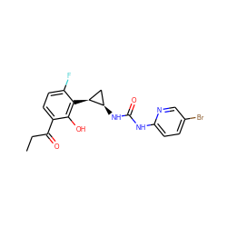 CCC(=O)c1ccc(F)c([C@H]2C[C@H]2NC(=O)Nc2ccc(Br)cn2)c1O ZINC000001483345