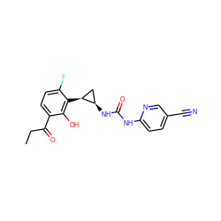 CCC(=O)c1ccc(F)c([C@H]2C[C@H]2NC(=O)Nc2ccc(C#N)cn2)c1O ZINC000001490703