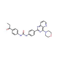 CCC(=O)c1ccc(NC(=O)Nc2ccc(-c3nc(N4CCOCC4)c4ncccc4n3)cc2)cc1 ZINC001772585124