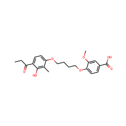 CCC(=O)c1ccc(OCCCCOc2ccc(C(=O)O)cc2OC)c(C)c1O ZINC000169351435
