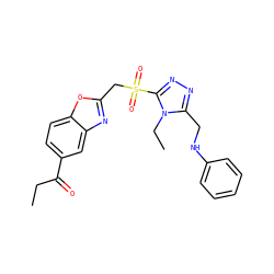 CCC(=O)c1ccc2oc(CS(=O)(=O)c3nnc(CNc4ccccc4)n3CC)nc2c1 ZINC000084690719