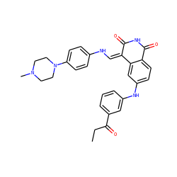 CCC(=O)c1cccc(Nc2ccc3c(c2)/C(=C/Nc2ccc(N4CCN(C)CC4)cc2)C(=O)NC3=O)c1 ZINC000045336338