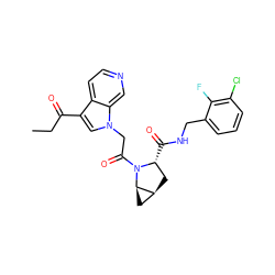CCC(=O)c1cn(CC(=O)N2[C@H](C(=O)NCc3cccc(Cl)c3F)C[C@H]3C[C@H]32)c2cnccc12 ZINC000143931012
