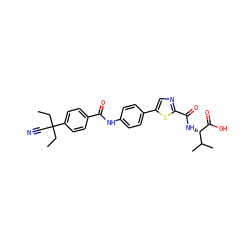 CCC(C#N)(CC)c1ccc(C(=O)Nc2ccc(-c3cnc(C(=O)N[C@H](C(=O)O)C(C)C)s3)cc2)cc1 ZINC000096272766