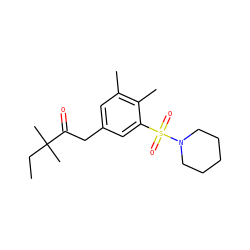 CCC(C)(C)C(=O)Cc1cc(C)c(C)c(S(=O)(=O)N2CCCCC2)c1 ZINC000066077448