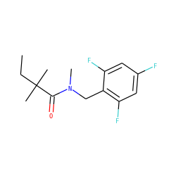 CCC(C)(C)C(=O)N(C)Cc1c(F)cc(F)cc1F ZINC001772604913