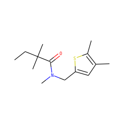 CCC(C)(C)C(=O)N(C)Cc1cc(C)c(C)s1 ZINC001772602699