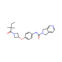 CCC(C)(C)C(=O)N1CC(Oc2ccc(NC(=O)N3Cc4ccncc4C3)cc2)C1 ZINC000166506187