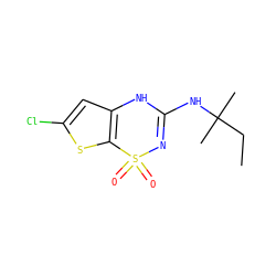 CCC(C)(C)NC1=NS(=O)(=O)c2sc(Cl)cc2N1 ZINC000000025913