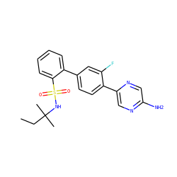 CCC(C)(C)NS(=O)(=O)c1ccccc1-c1ccc(-c2cnc(N)cn2)c(F)c1 ZINC000212175697