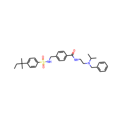 CCC(C)(C)c1ccc(S(=O)(=O)NCc2ccc(C(=O)NCCN(Cc3ccccc3)C(C)C)cc2)cc1 ZINC000066129600