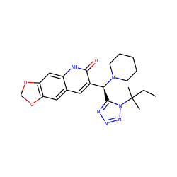 CCC(C)(C)n1nnnc1[C@@H](c1cc2cc3c(cc2[nH]c1=O)OCO3)N1CCCCC1 ZINC000008677484