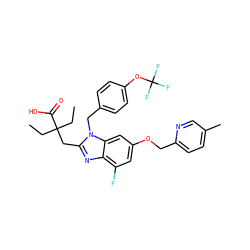 CCC(CC)(Cc1nc2c(F)cc(OCc3ccc(C)cn3)cc2n1Cc1ccc(OC(F)(F)F)cc1)C(=O)O ZINC000226044305