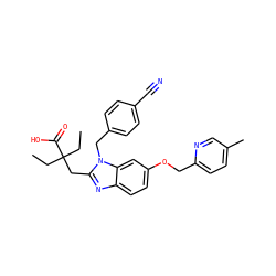 CCC(CC)(Cc1nc2ccc(OCc3ccc(C)cn3)cc2n1Cc1ccc(C#N)cc1)C(=O)O ZINC000226032243