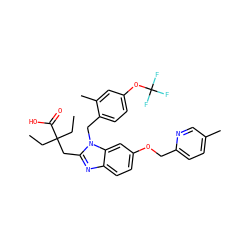 CCC(CC)(Cc1nc2ccc(OCc3ccc(C)cn3)cc2n1Cc1ccc(OC(F)(F)F)cc1C)C(=O)O ZINC000218038085
