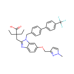CCC(CC)(Cc1nc2ccc(OCc3ccn(C)n3)cc2n1Cc1ccc(-c2ccc(C(F)(F)F)cc2)cc1)C(=O)O ZINC000226012235