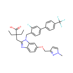 CCC(CC)(Cc1nc2ccc(OCc3ccn(C)n3)cc2n1Cc1ccc(-c2ccc(C(F)(F)F)cc2)cc1F)C(=O)O ZINC000226038149