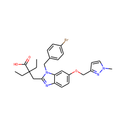 CCC(CC)(Cc1nc2ccc(OCc3ccn(C)n3)cc2n1Cc1ccc(Br)cc1)C(=O)O ZINC000226029493