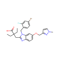 CCC(CC)(Cc1nc2ccc(OCc3ccn(C)n3)cc2n1Cc1ccc(Br)cc1F)C(=O)O ZINC000218279651