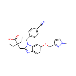 CCC(CC)(Cc1nc2ccc(OCc3ccn(C)n3)cc2n1Cc1ccc(C#N)cc1)C(=O)O ZINC000226015432