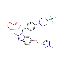 CCC(CC)(Cc1nc2ccc(OCc3ccn(C)n3)cc2n1Cc1ccc(N2CCC(C(F)(F)F)CC2)cc1)C(=O)O ZINC000226015000