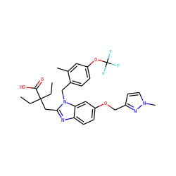 CCC(CC)(Cc1nc2ccc(OCc3ccn(C)n3)cc2n1Cc1ccc(OC(F)(F)F)cc1C)C(=O)O ZINC000218351560