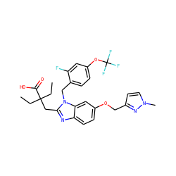CCC(CC)(Cc1nc2ccc(OCc3ccn(C)n3)cc2n1Cc1ccc(OC(F)(F)F)cc1F)C(=O)O ZINC000218262166