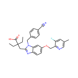 CCC(CC)(Cc1nc2ccc(OCc3ncc(C)cc3F)cc2n1Cc1ccc(C#N)cc1)C(=O)O ZINC000218176235
