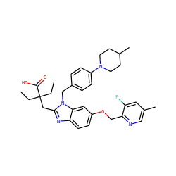 CCC(CC)(Cc1nc2ccc(OCc3ncc(C)cc3F)cc2n1Cc1ccc(N2CCC(C)CC2)cc1)C(=O)O ZINC000226021888