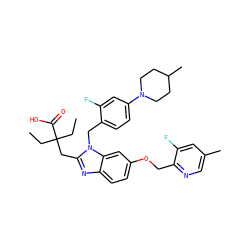CCC(CC)(Cc1nc2ccc(OCc3ncc(C)cc3F)cc2n1Cc1ccc(N2CCC(C)CC2)cc1F)C(=O)O ZINC000226012029