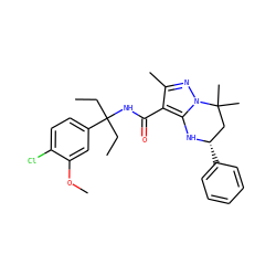 CCC(CC)(NC(=O)c1c(C)nn2c1N[C@@H](c1ccccc1)CC2(C)C)c1ccc(Cl)c(OC)c1 ZINC000066103654