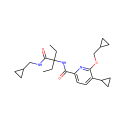 CCC(CC)(NC(=O)c1ccc(C2CC2)c(OCC2CC2)n1)C(=O)NCC1CC1 ZINC000207738060