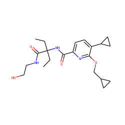 CCC(CC)(NC(=O)c1ccc(C2CC2)c(OCC2CC2)n1)C(=O)NCCO ZINC000206690566
