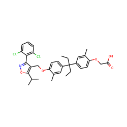 CCC(CC)(c1ccc(OCC(=O)O)c(C)c1)c1ccc(OCc2c(-c3c(Cl)cccc3Cl)noc2C(C)C)c(C)c1 ZINC000038156691