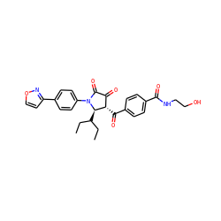 CCC(CC)[C@@H]1[C@@H](C(=O)c2ccc(C(=O)NCCO)cc2)C(=O)C(=O)N1c1ccc(-c2ccon2)cc1 ZINC000169694819