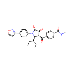 CCC(CC)[C@@H]1[C@H](C(=O)c2ccc(C(=O)N(C)C)cc2)C(=O)C(=O)N1c1ccc(-c2ccon2)cc1 ZINC000139267899