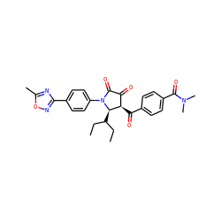 CCC(CC)[C@@H]1[C@H](C(=O)c2ccc(C(=O)N(C)C)cc2)C(=O)C(=O)N1c1ccc(-c2noc(C)n2)cc1 ZINC000139267527
