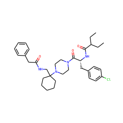 CCC(CC)C(=O)N[C@H](Cc1ccc(Cl)cc1)C(=O)N1CCN(C2(CNC(=O)Cc3ccccc3)CCCCC2)CC1 ZINC000084611191