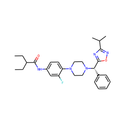 CCC(CC)C(=O)Nc1ccc(N2CCN([C@@H](c3ccccc3)c3nc(C(C)C)no3)CC2)c(F)c1 ZINC000103227911