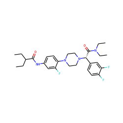 CCC(CC)C(=O)Nc1ccc(N2CCN([C@H](C(=O)N(CC)CC)c3ccc(F)c(F)c3)CC2)c(F)c1 ZINC000103227716